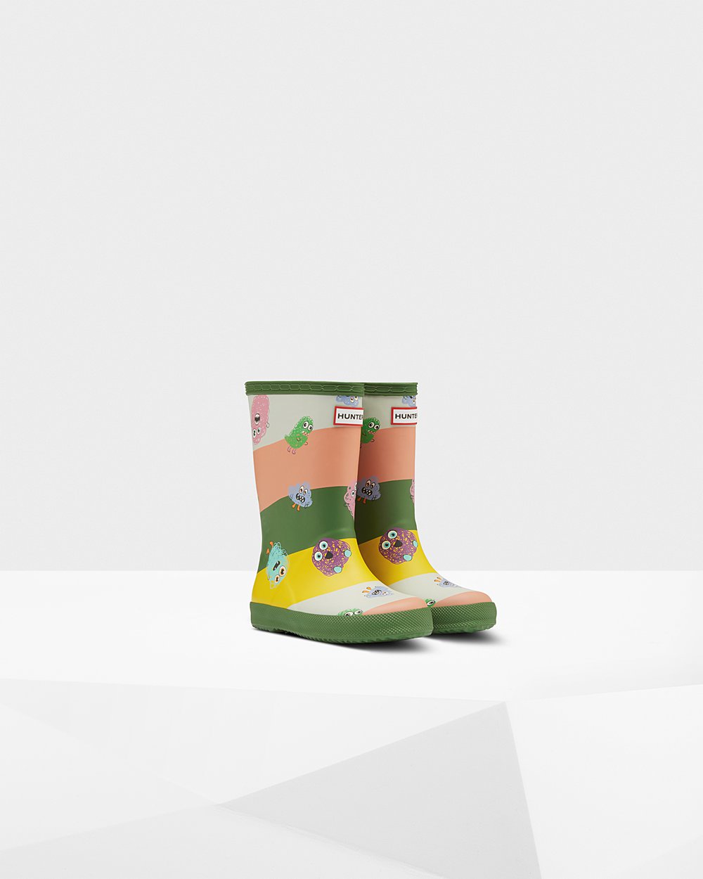 Hunter Original First Classic Scribble Print Rain Boots - Cheap Online Kids Green - CEFTOY178